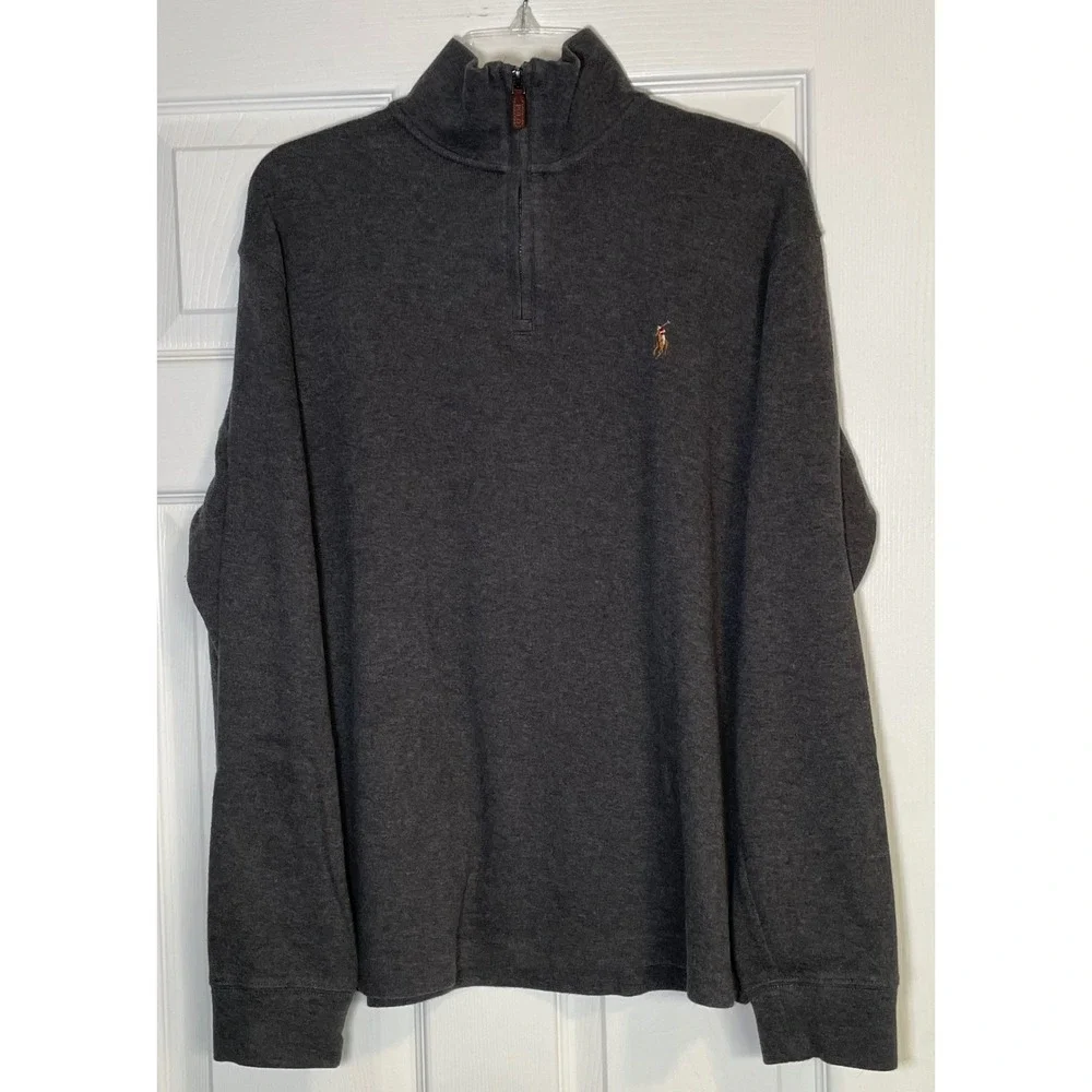 Polo Ralph Lauren Mens Estate Rib Quarter Zip Pullover‎ Charcoal Grey Large L